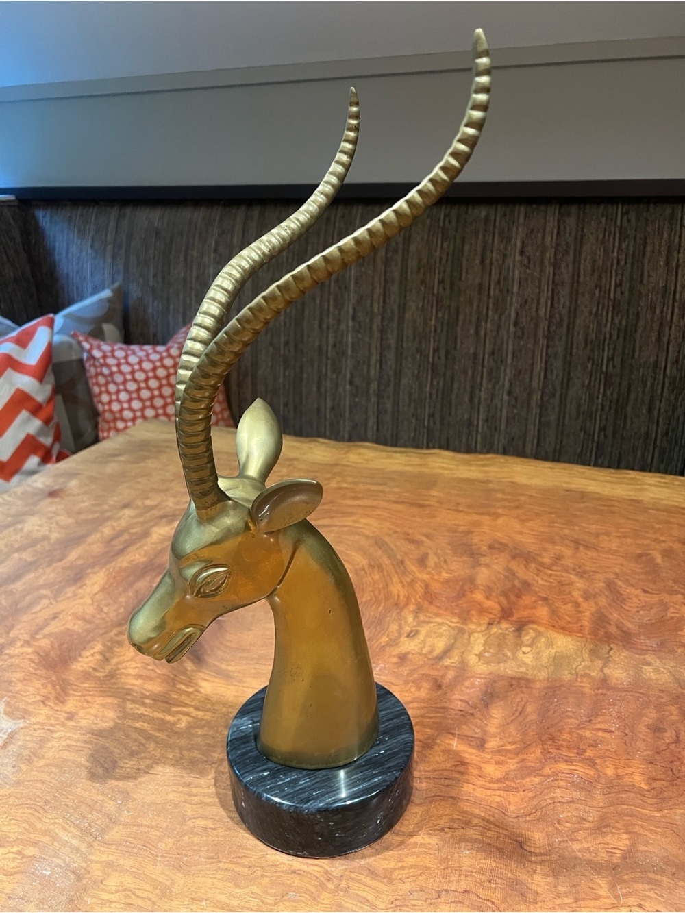 21” MCM Solid Brass Impala Gazelle on Solid Marble Base - Heavy Sculpture